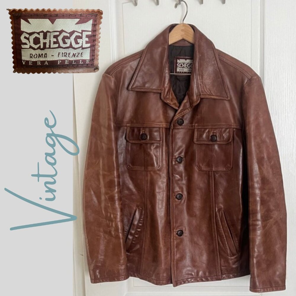 SOLD - 1970s Schegge Roma Men's 100% Leather Jacket XL - Made in Italy